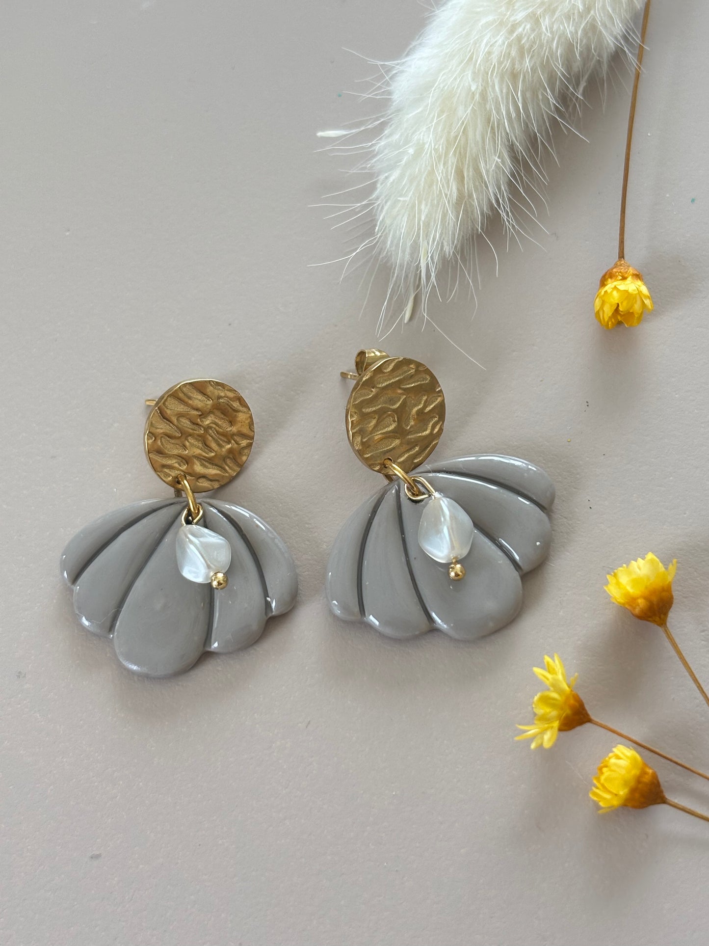 Boucles ROMY Perles - Taupe