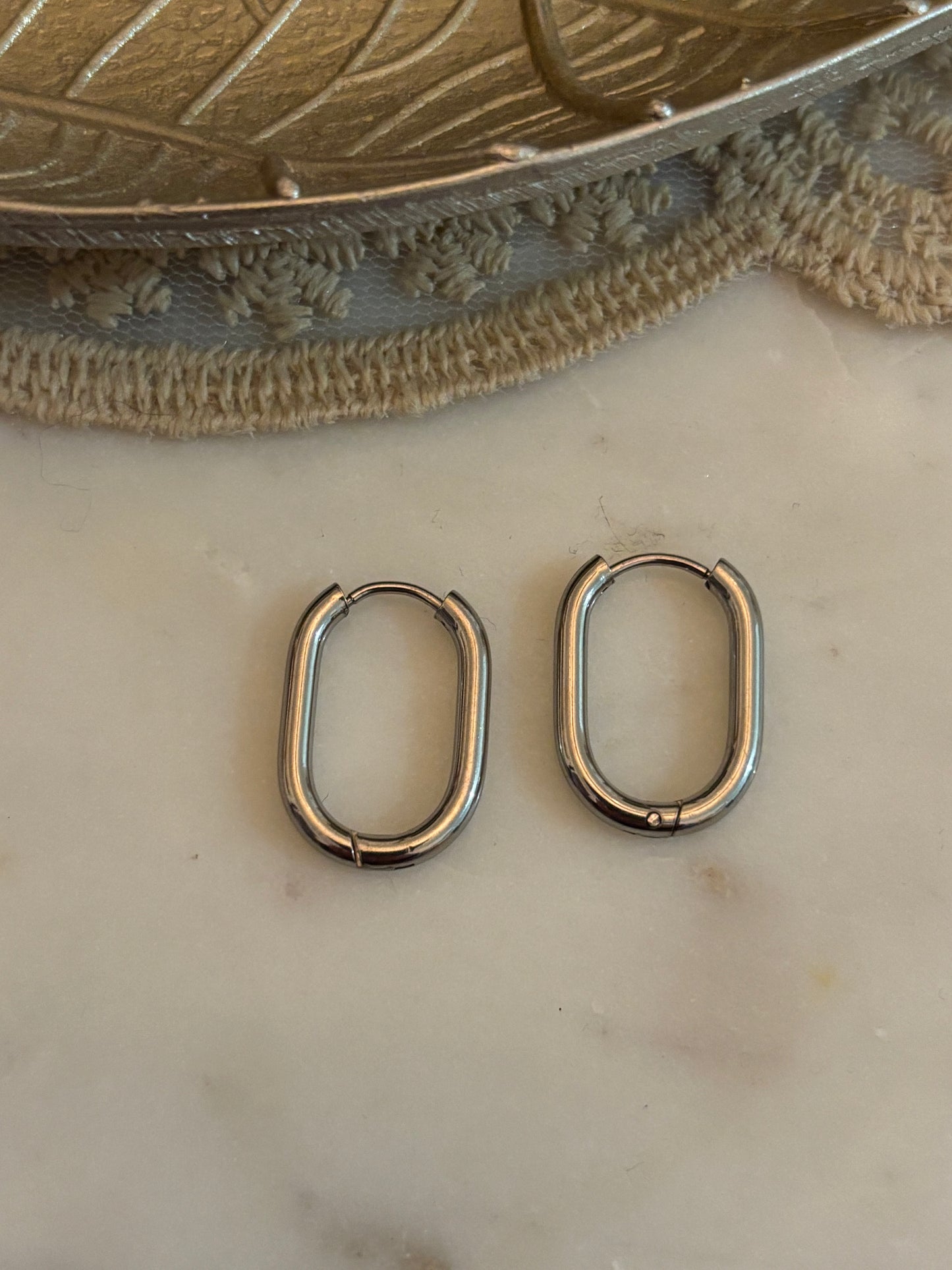 Créoles en acier inoxydable Rectangles simples - ARGENT