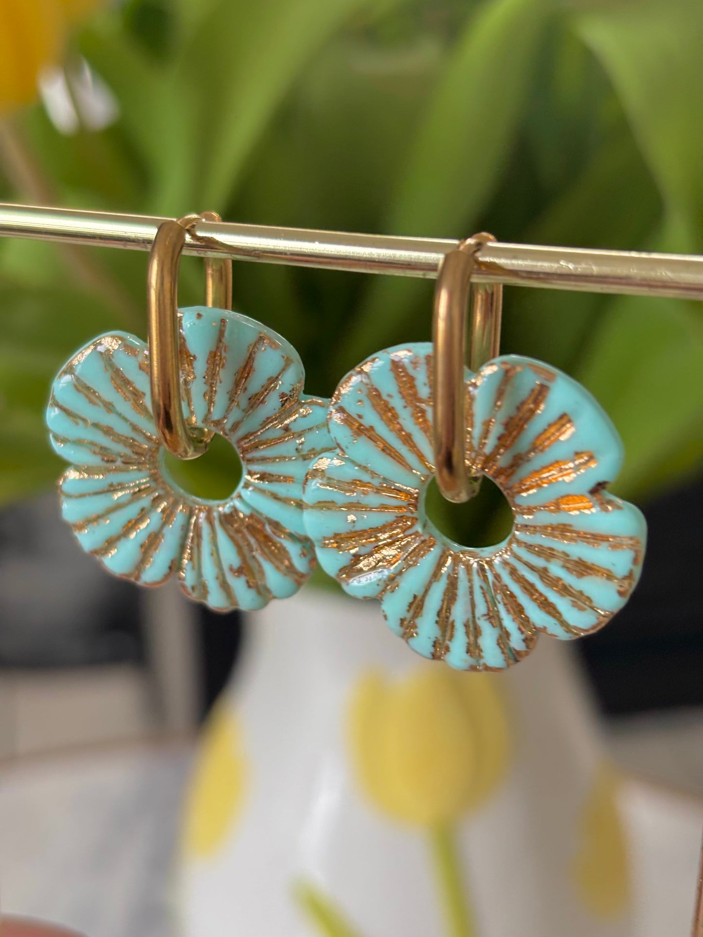 COQUELICOT - Turquoise pâle or (sans créoles)