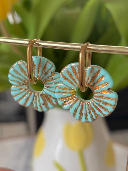 COQUELICOT - Turquoise pâle or (sans créoles)